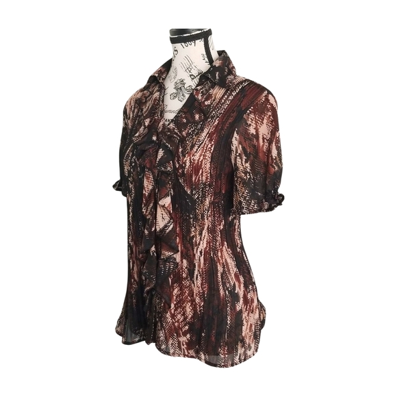 90s Brown and Black Ruffle Blouse - Picture 2 of 5